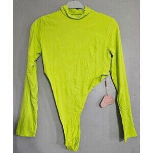 Large Neon Green, Mock Neck, Long Sleeve Thong atyle body suit, NEW.